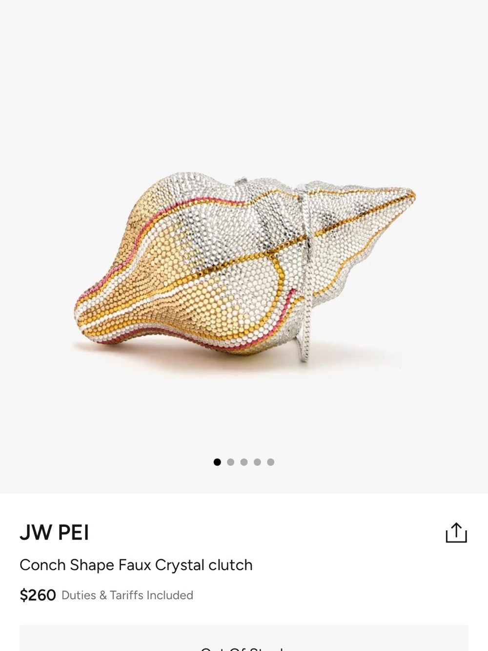 JW PEI Silver, Gold & Pink Conch Crystal Clutch